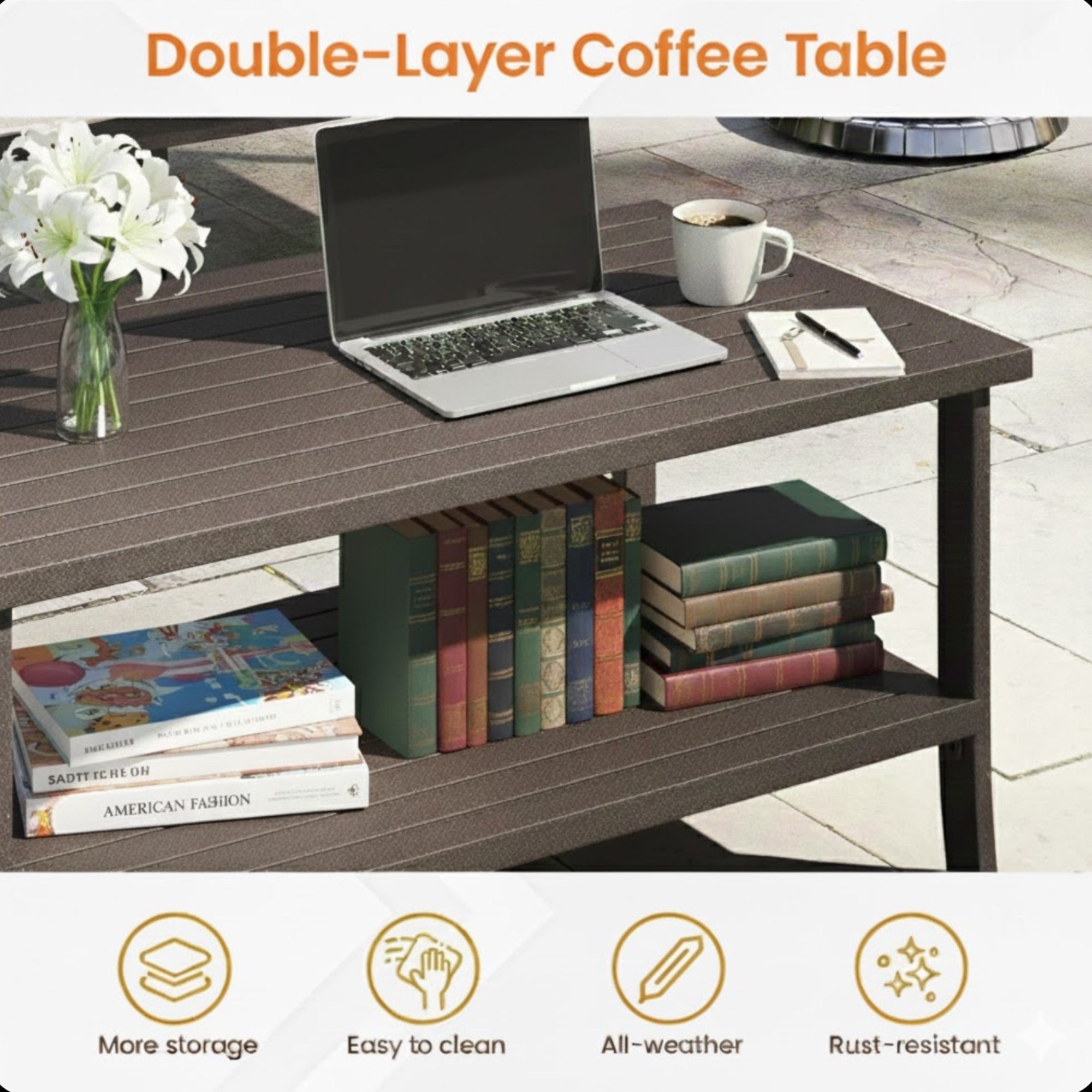 2 Piece Outdoor Patio Set, 70 Inches All-Weather Metal 3-Seat Sofa and Coffee Table