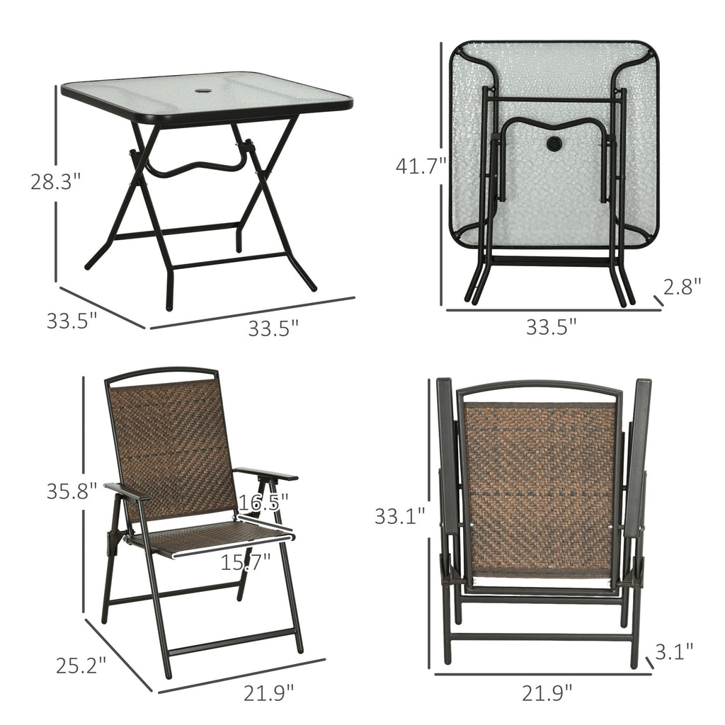 5-Piece Foldable Wicker Patio Dining Set with Umbrella Hole – Dark Brown