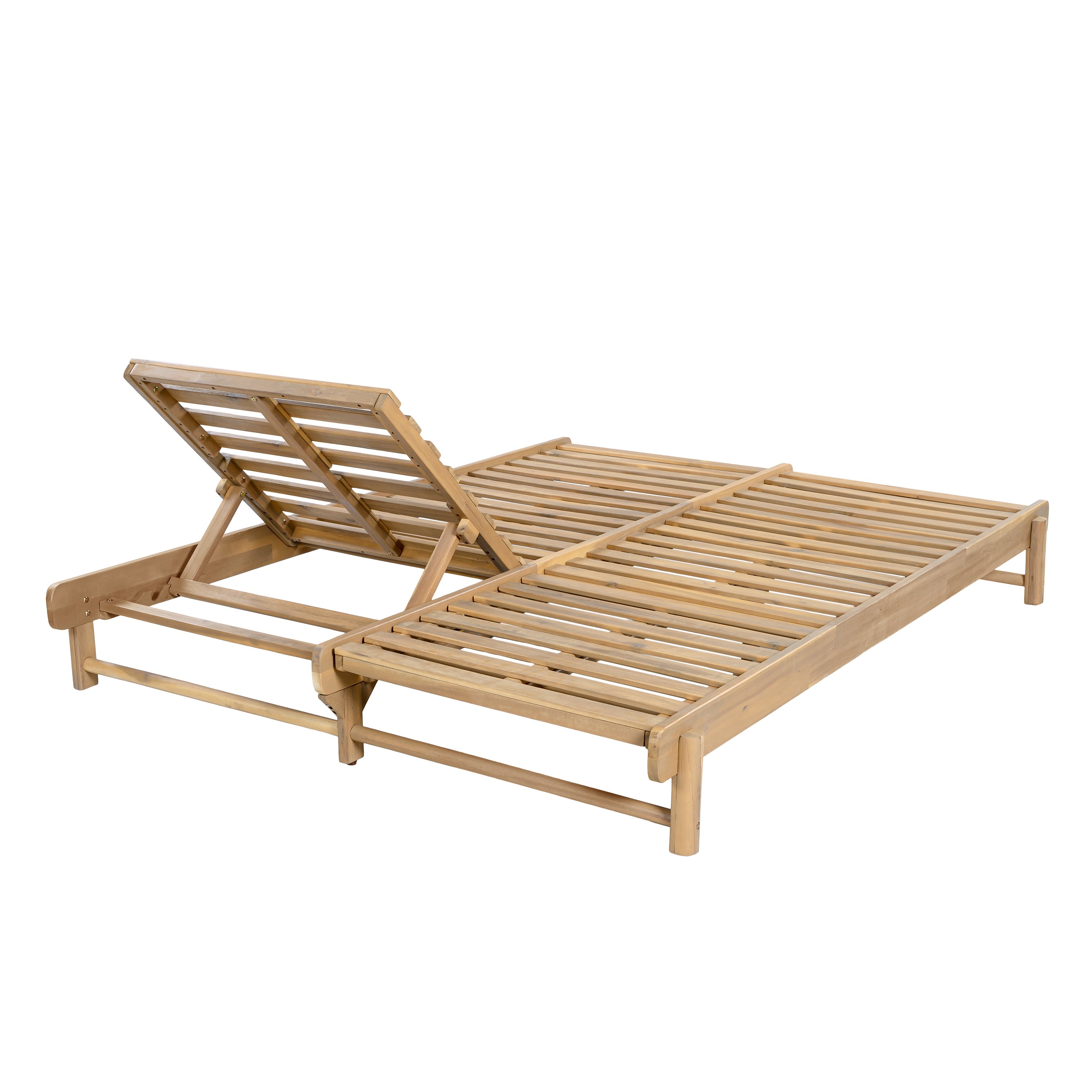 Light Teak Finish Acacia Wood Double Chaise Lounger