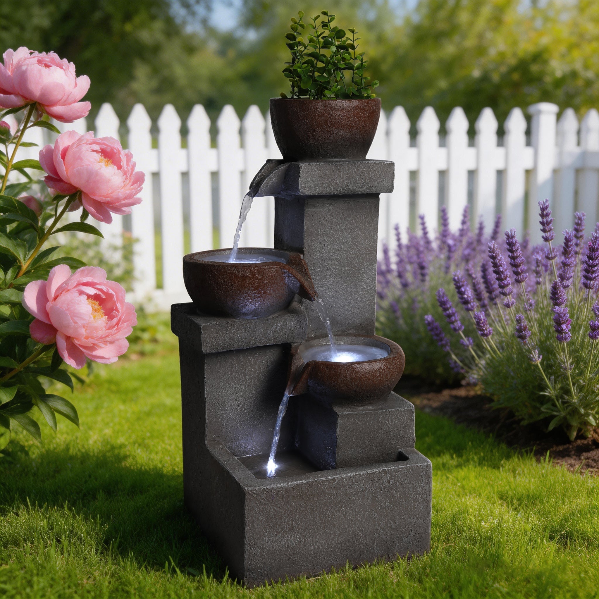 Outdoor Water Fountain Tiered Cascading Jar Waterfall
