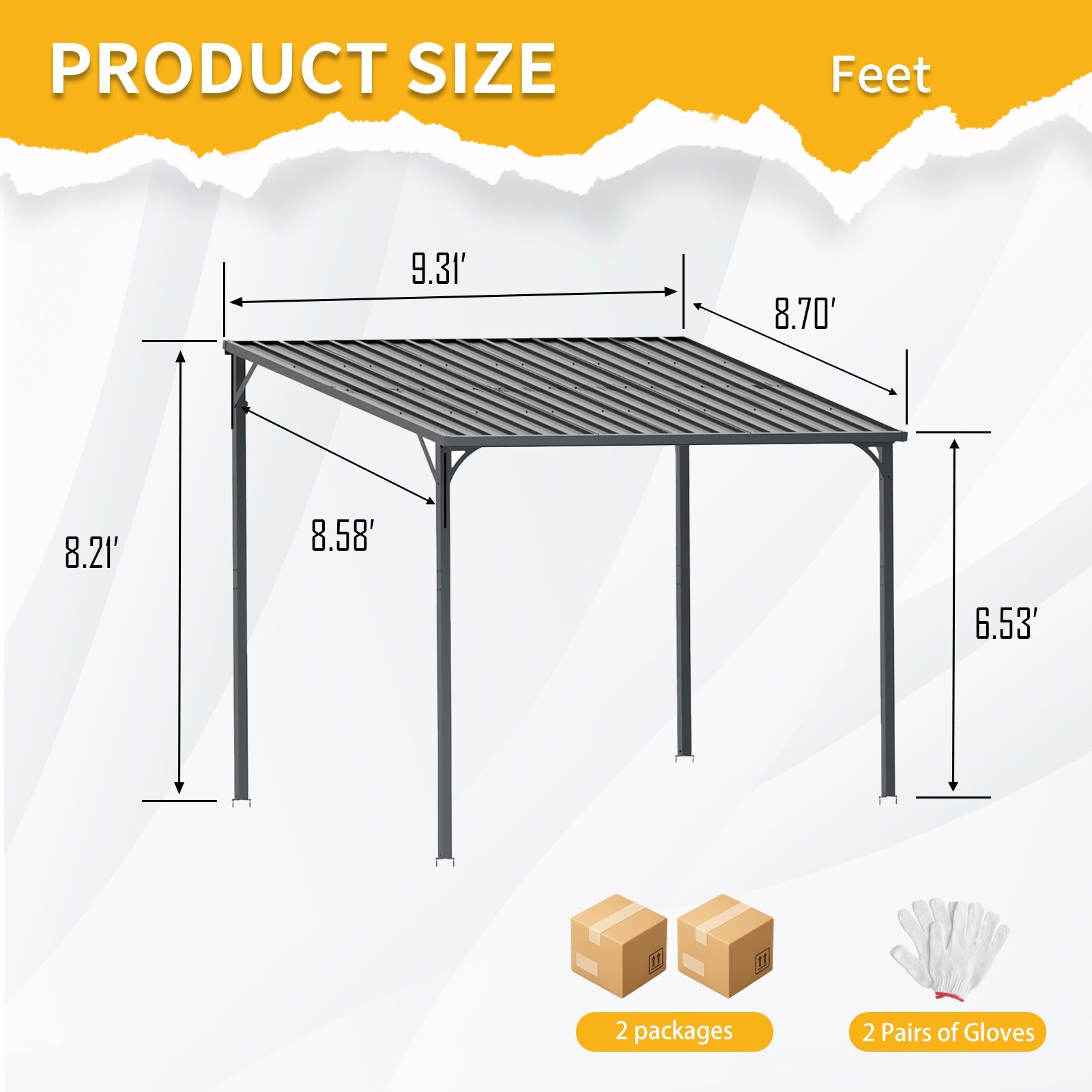 Outdoor Metal Pergola 8' x 10' with Inclined Roof