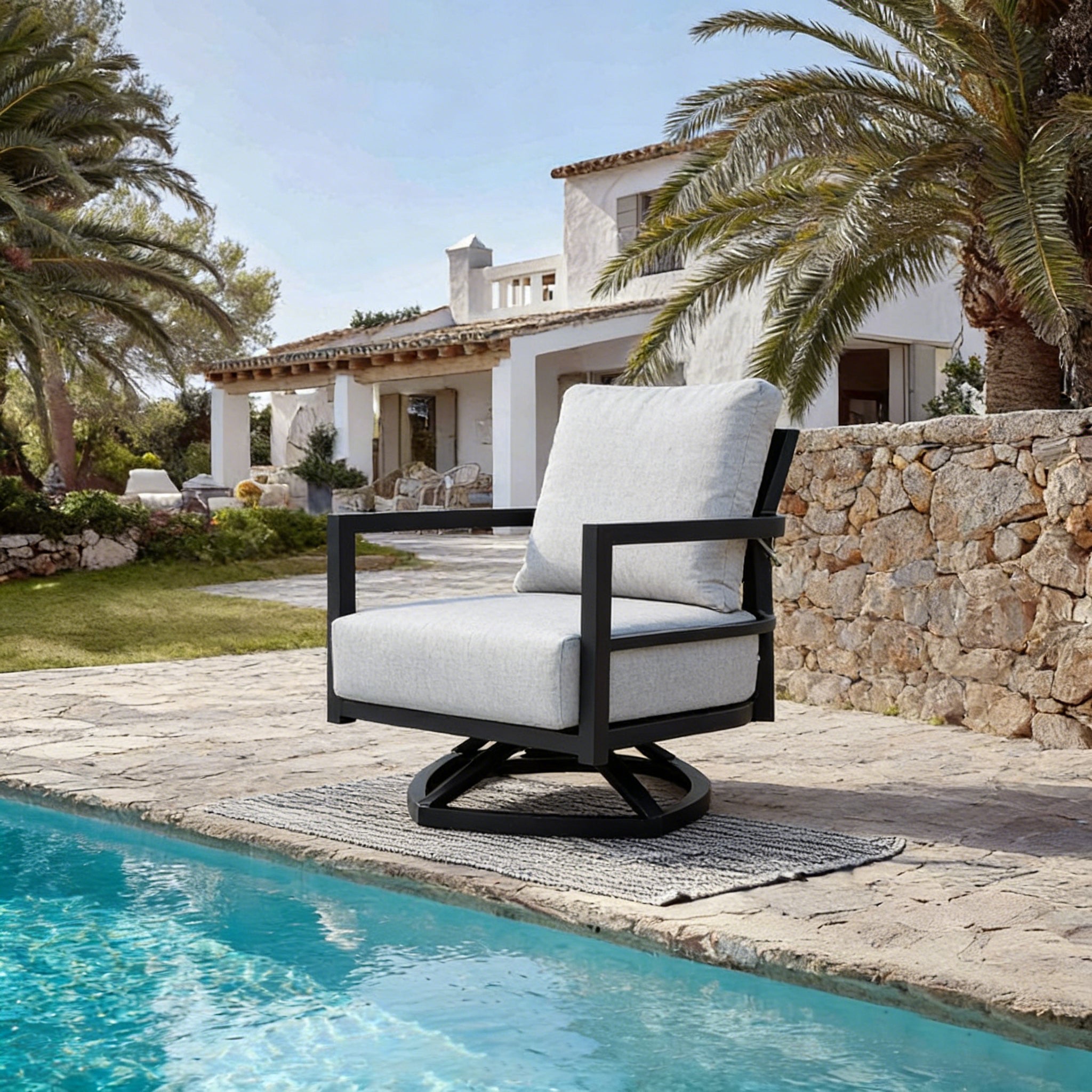 Modern Outdoor Fully Weld Swivel Lounge Chair – Premium Aluminum Frame in Ember