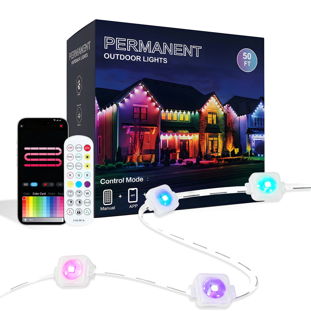 50ft Smart RGB Outdoor Lights with 30 LED Eaves Lights