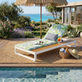 White Iron & Teak Finish Chaise Lounge Set