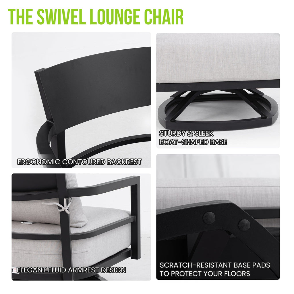 Modern Outdoor Fully Weld Swivel Lounge Chair – Premium Aluminum Frame in Ember