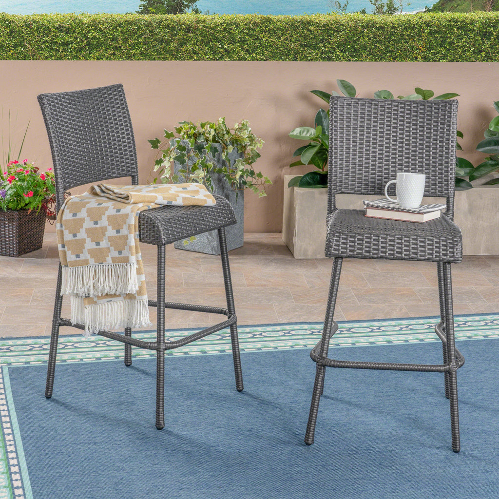 29" Outdoors PE Rattan Armless Barstools, Set of 2