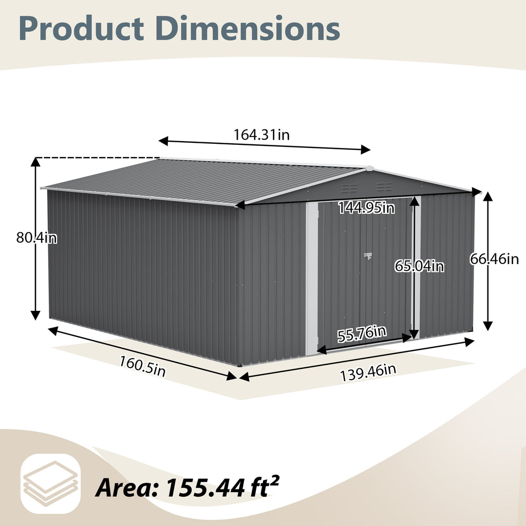 12x14 ft Outdoor Metal Storage Shed