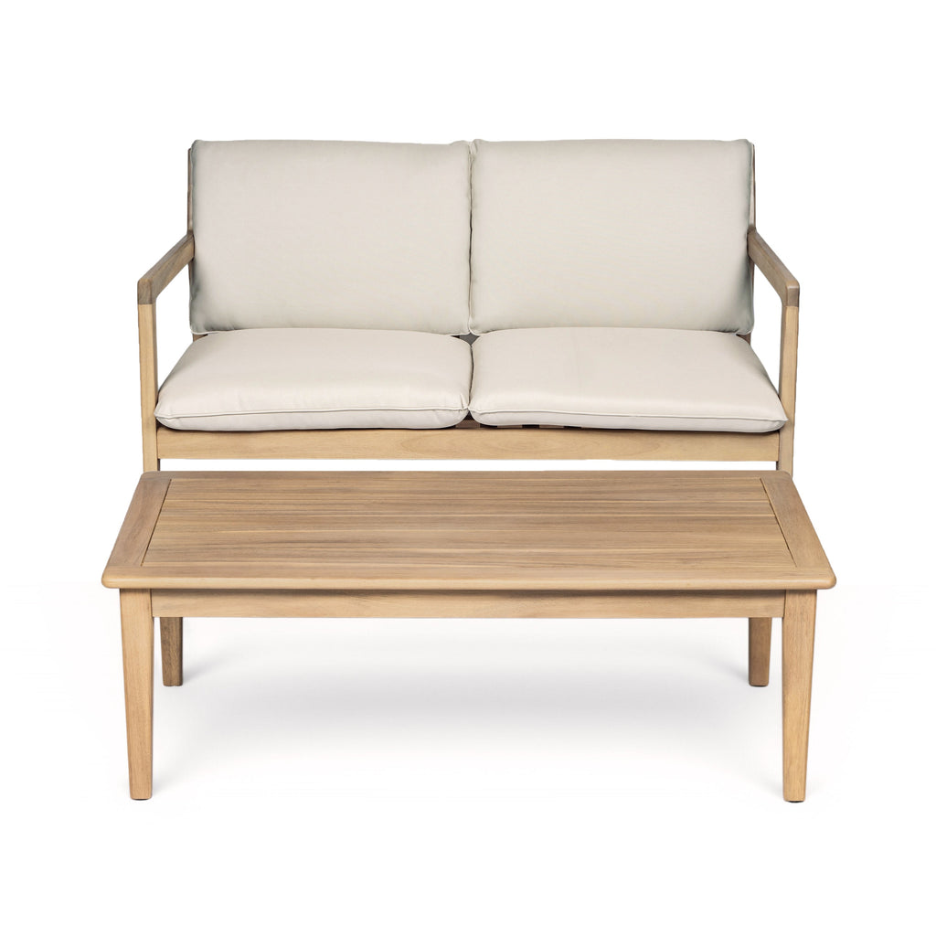 Outdoor Acacia Wood Loveseat with Coffee Table, Light Teak Frame
