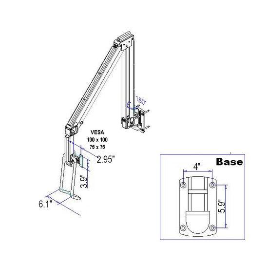 DW630W  Extra Long Reach Wall Monitor Arm  Over the Bed 63 inch long