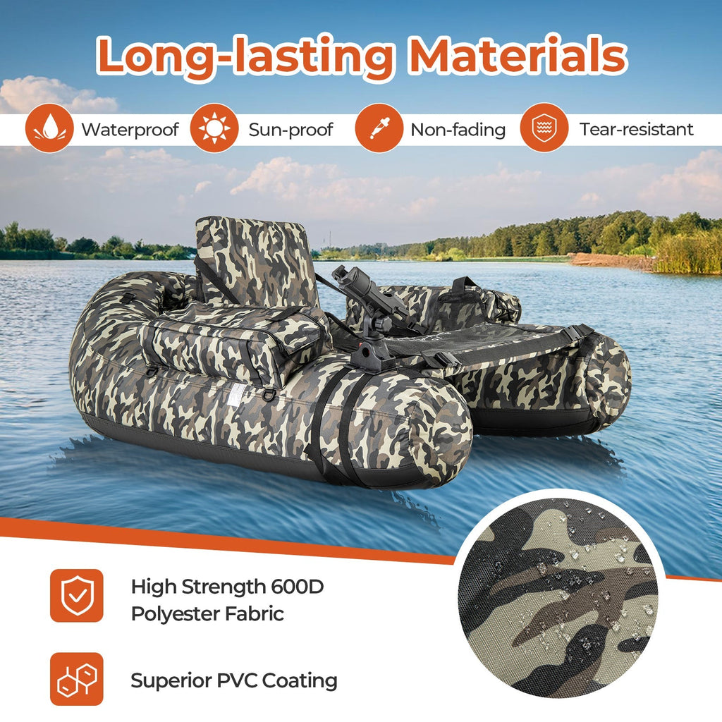 Inflatable Float Tube with Fish Ruler Rod Holder and Storage Pockets-Camouflage