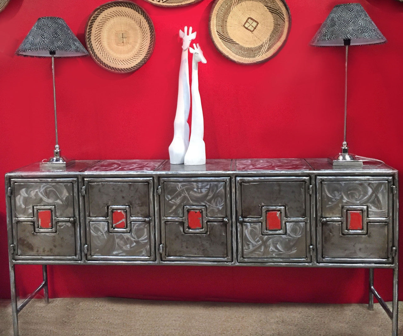 Recycled Metal Credenza - Red