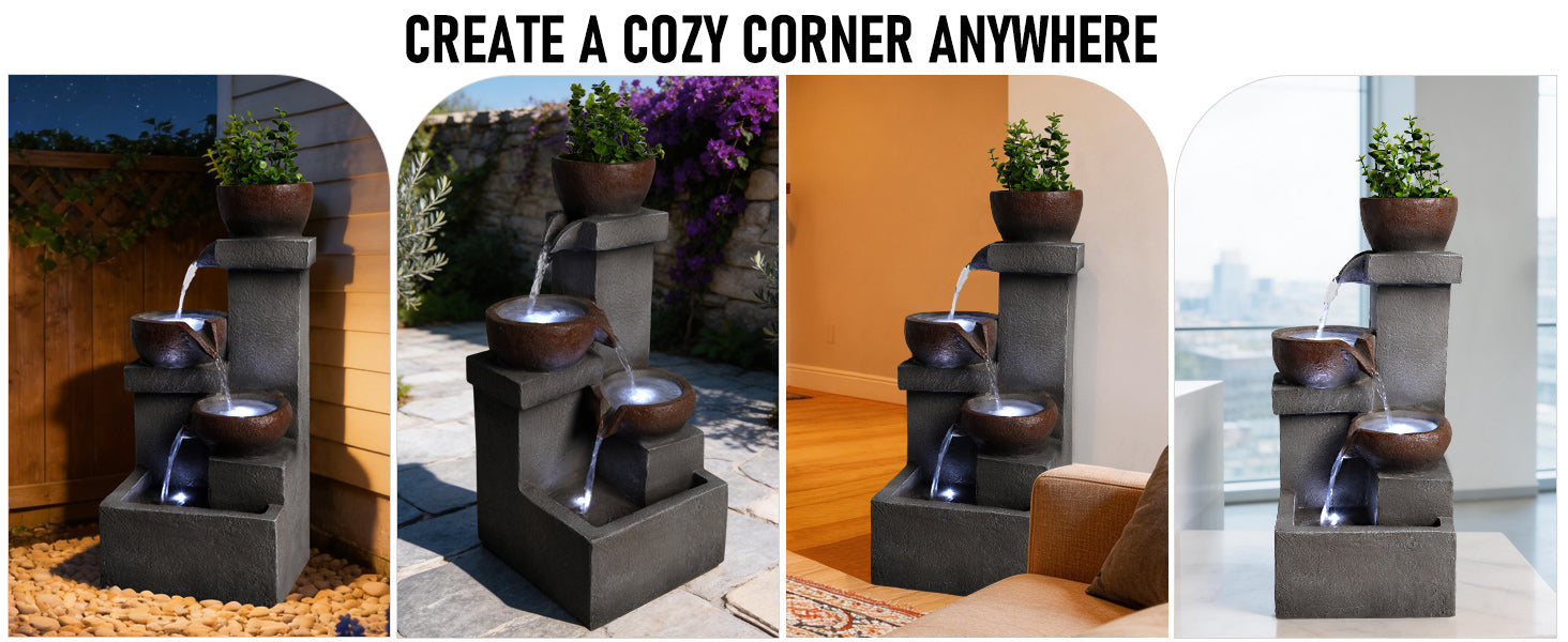 Outdoor Water Fountain Tiered Cascading Jar Waterfall