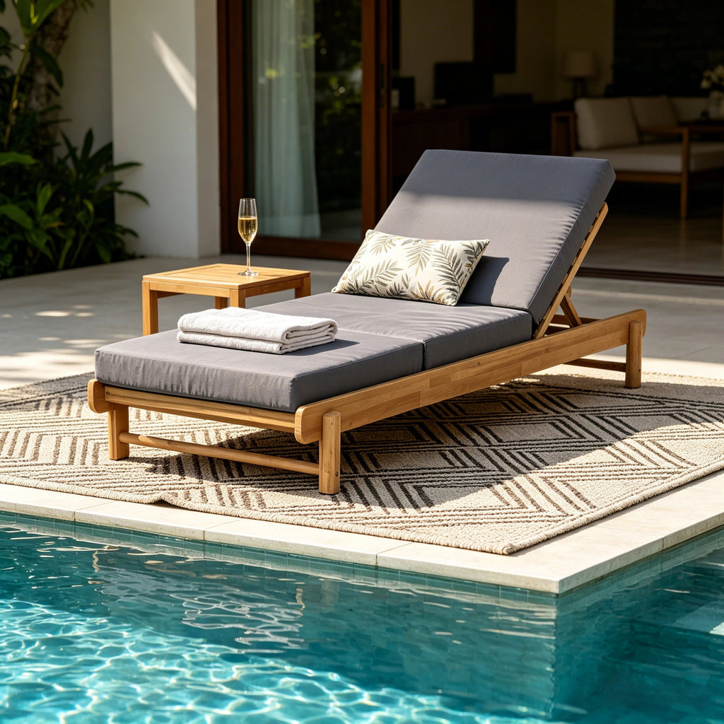 Light Teak Acacia Wood Chaise Lounge Set
