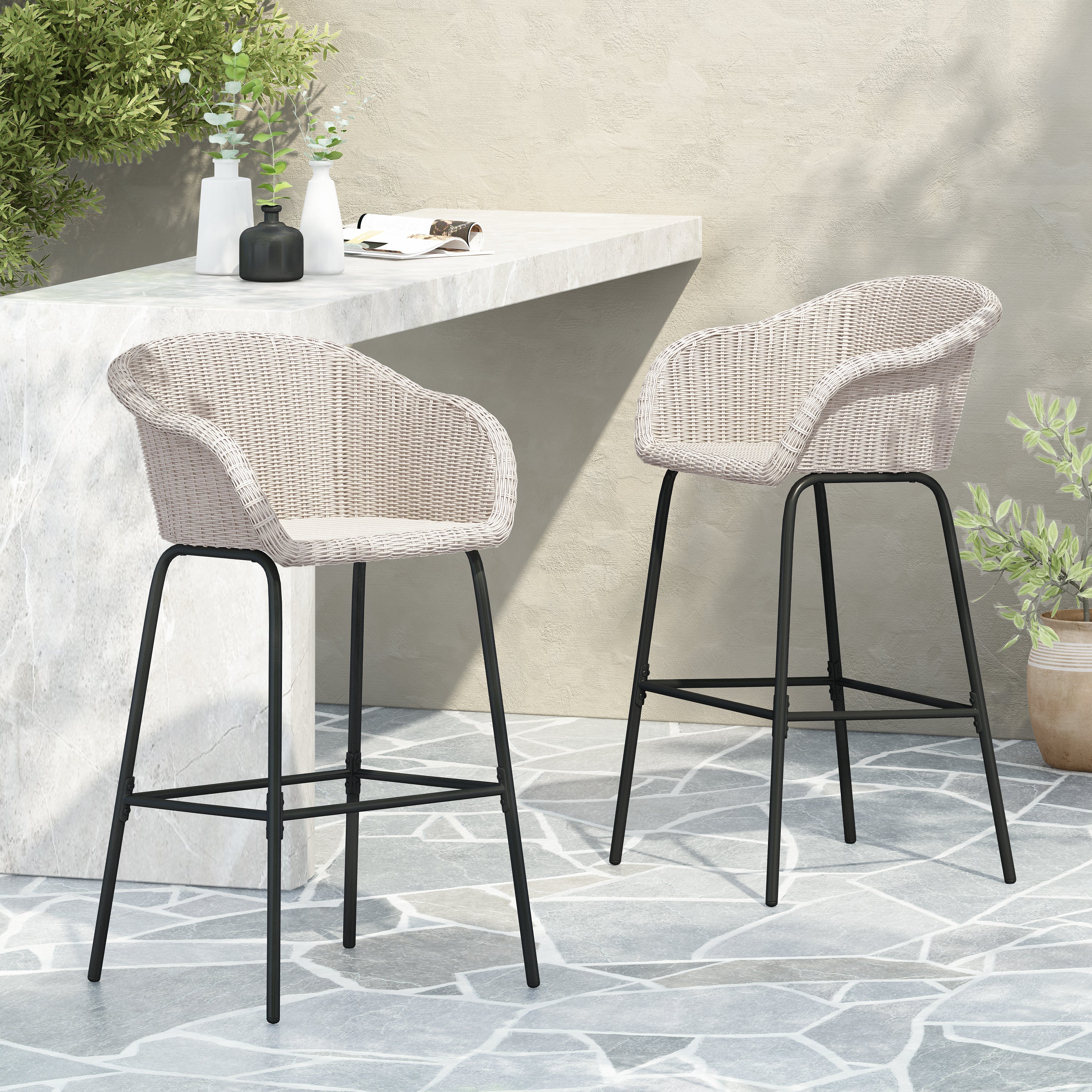 Ladd Outdoor Metal Wicker Barstool