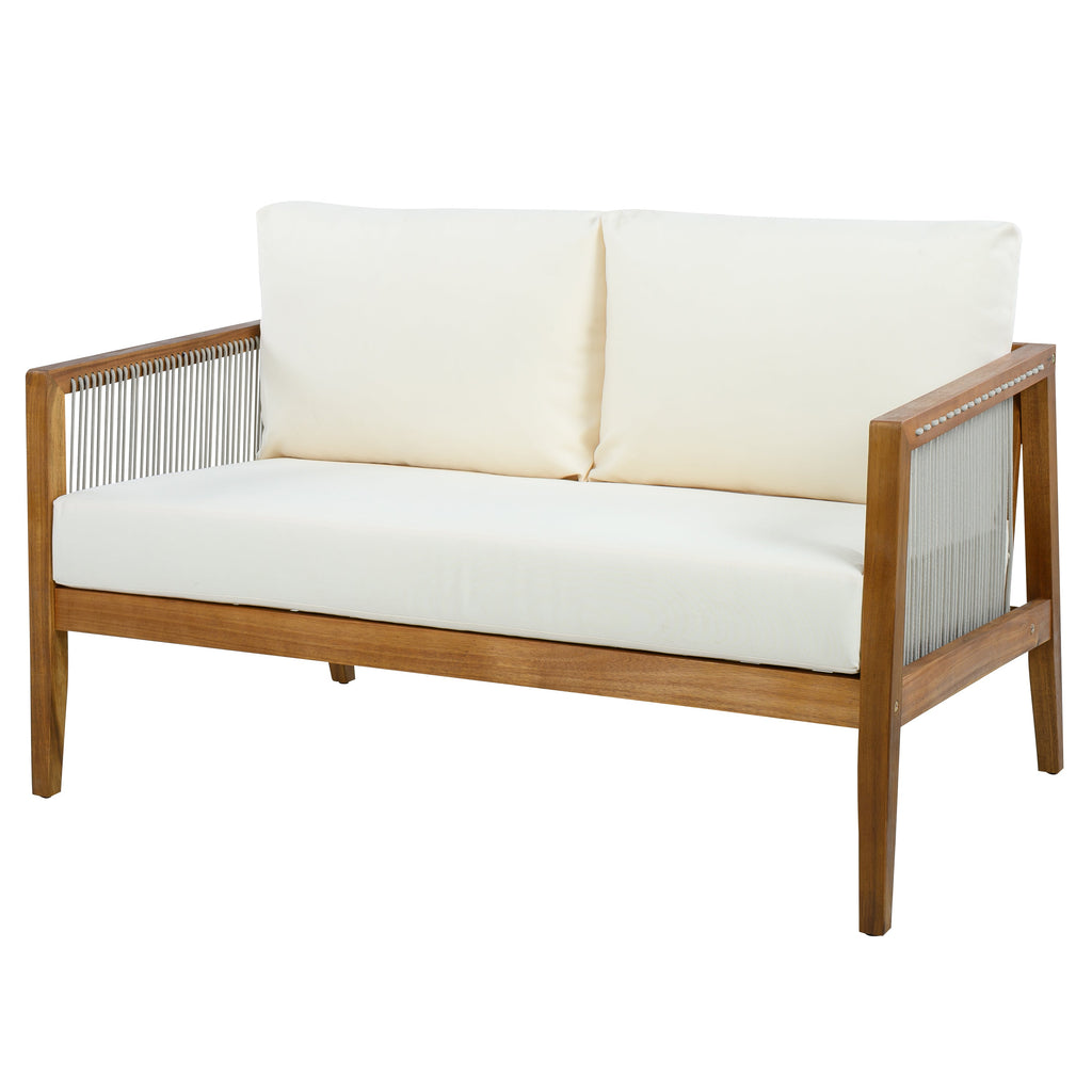 Outdoor 4-Piece Sofa Set, Acacia Wood Frame with Rope Detail