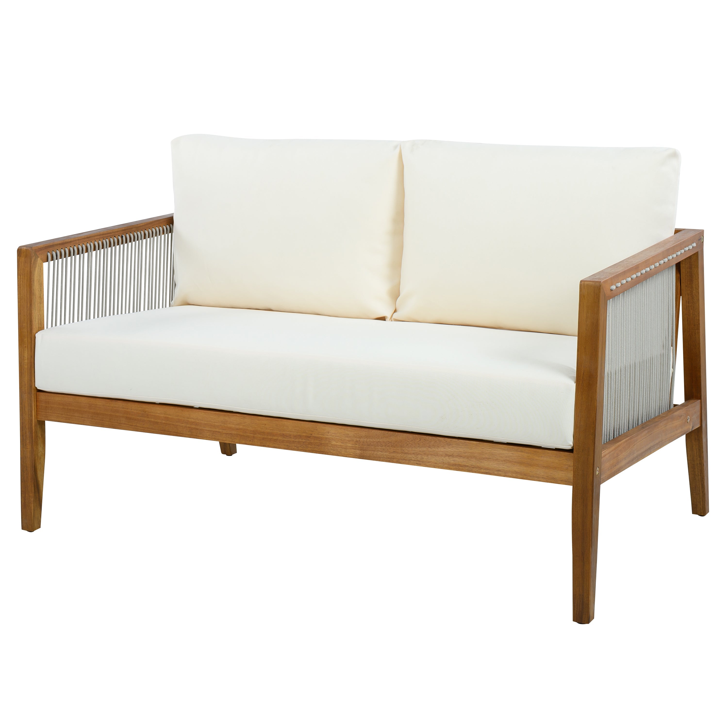 Outdoor 4-Piece Sofa Set, Acacia Wood Frame with Rope Detail