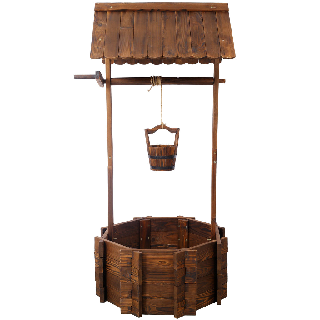 Rustic Wooden Wishing Well Planter Outdoor Home Décor