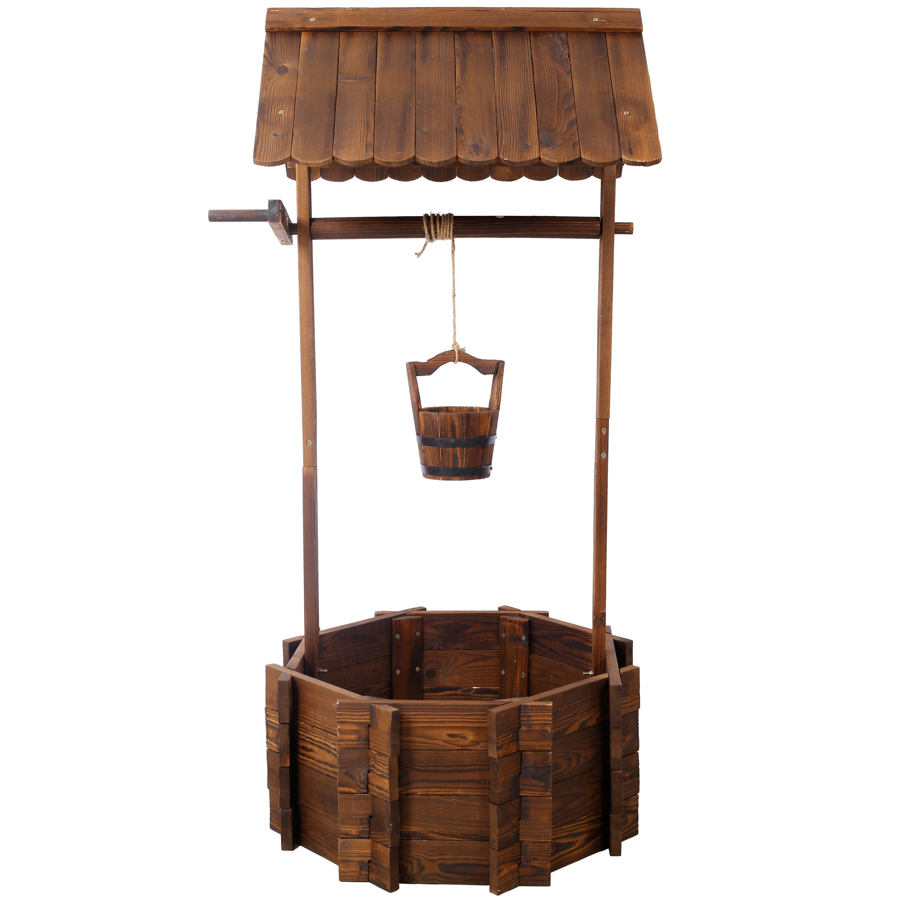 Rustic Wooden Wishing Well Planter Outdoor Home Décor