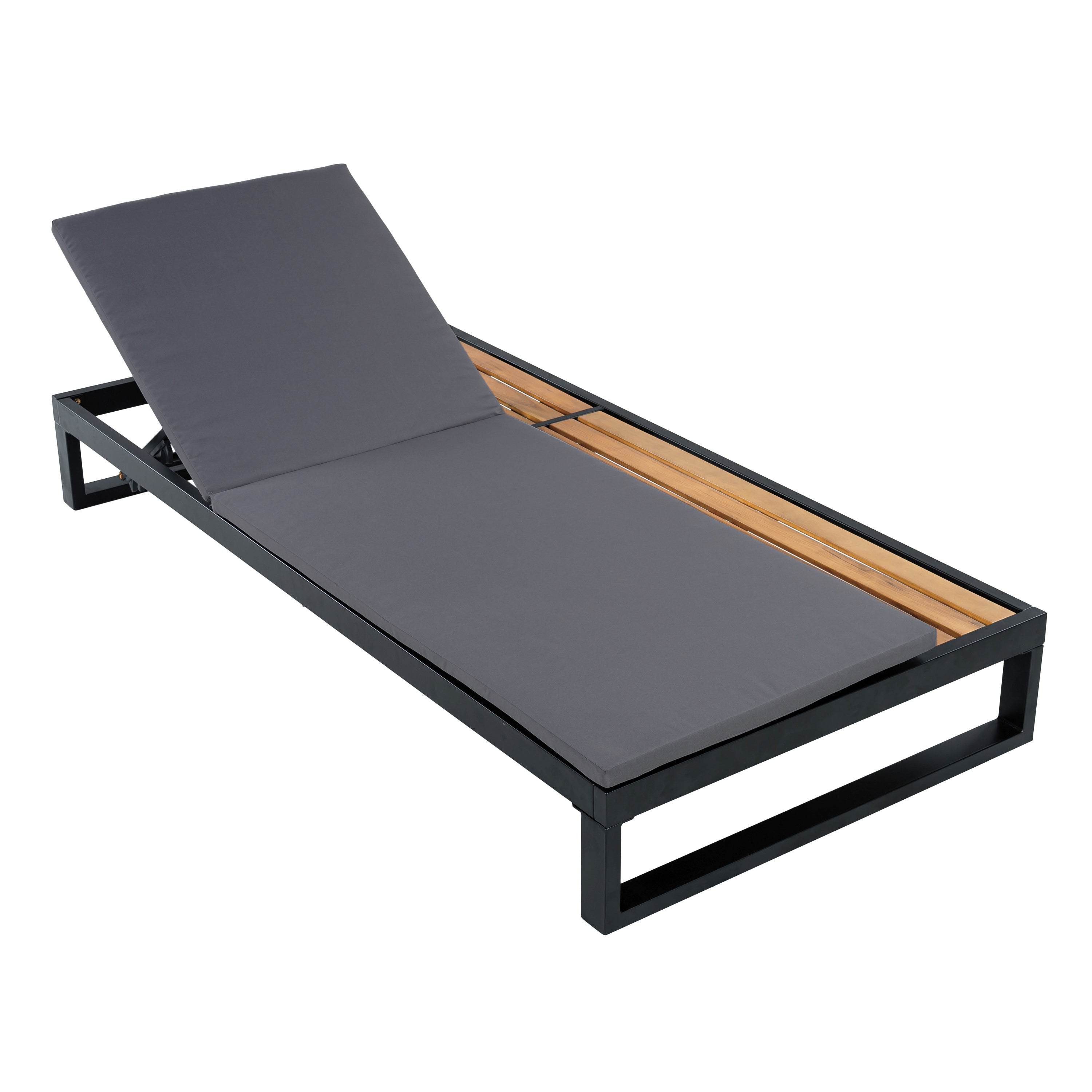 Black Iron & Teak Finish Chaise Lounge Set