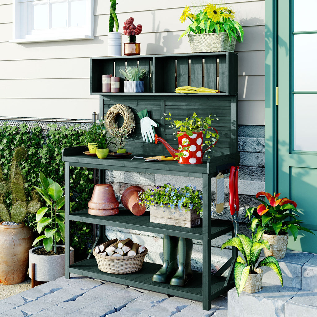 TOPMAX 65" Large Wooden Farmhouse Rustic Outdoor Potting Bench