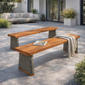 Outdoor Acacia Wood Bench Set of 2 - Teak Finish