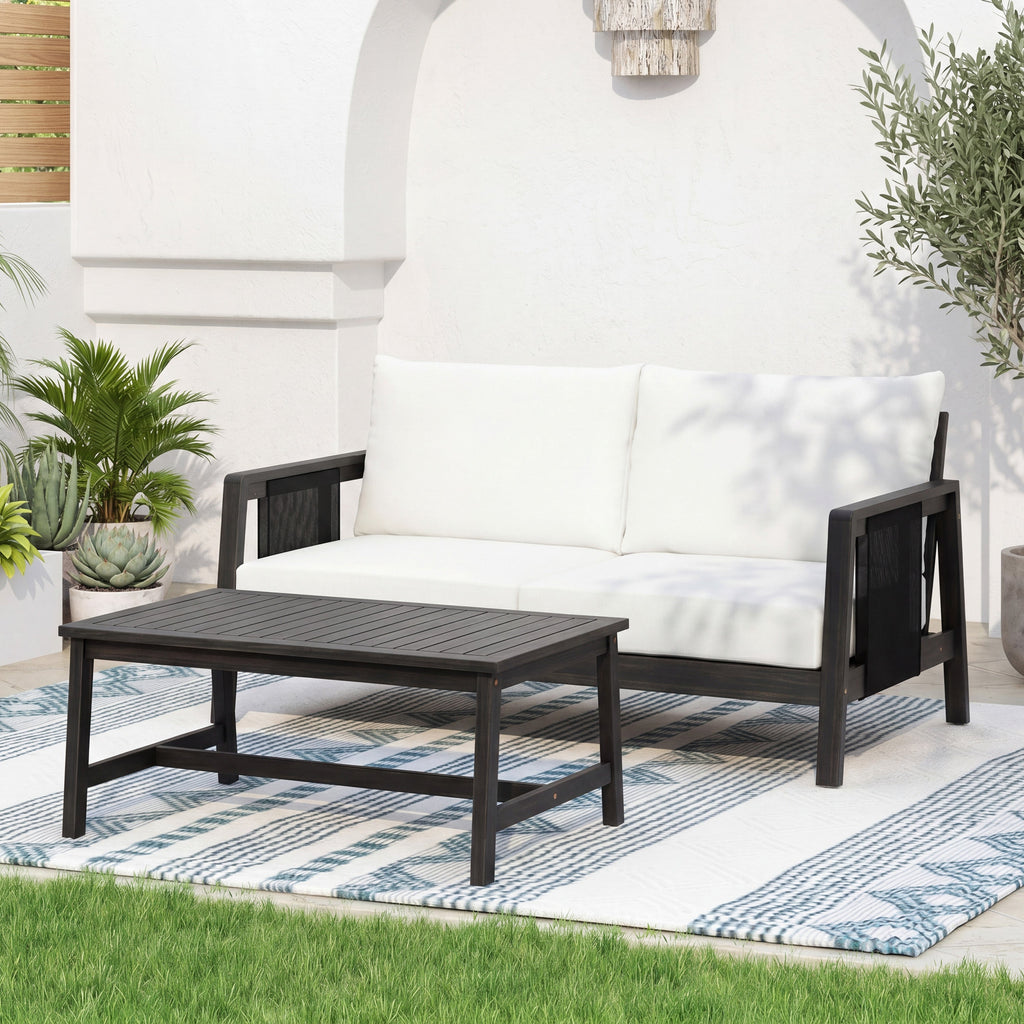 2 Piece Sofa Set with Cushions Outdoor Loveseat & Coffee Table Set