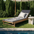 Light Teak Acacia Wood Chaise Lounge Set: 1 Frame + 1 2-Fold Dark