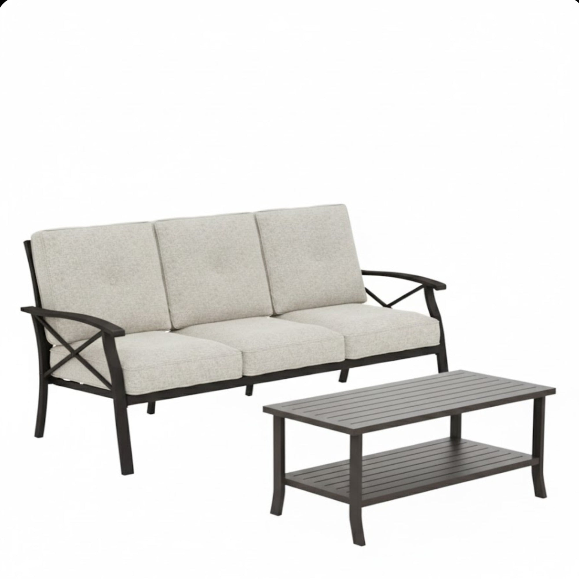 2 Piece Outdoor Patio Set, 70 Inches All-Weather Metal 3-Seat Sofa and Coffee Table