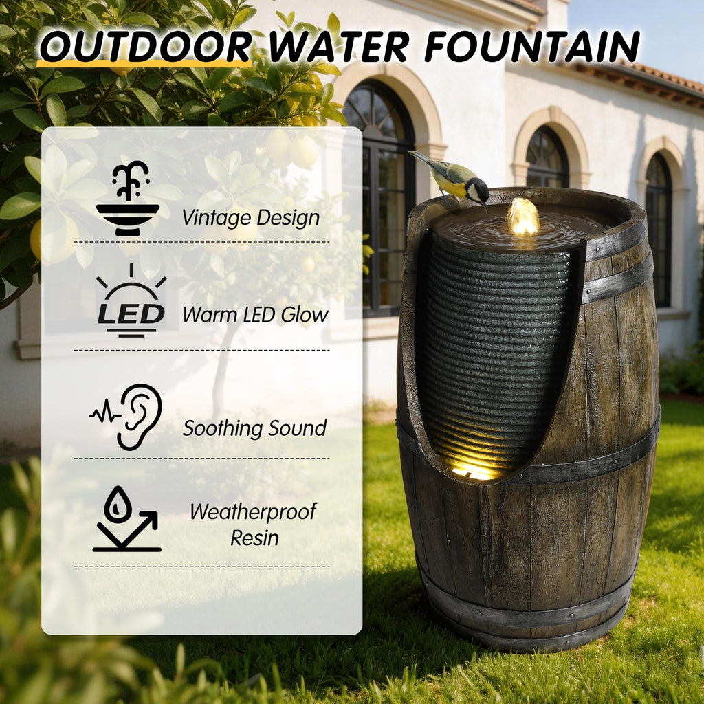 Outdoor Water Fountain with Bird Waterer