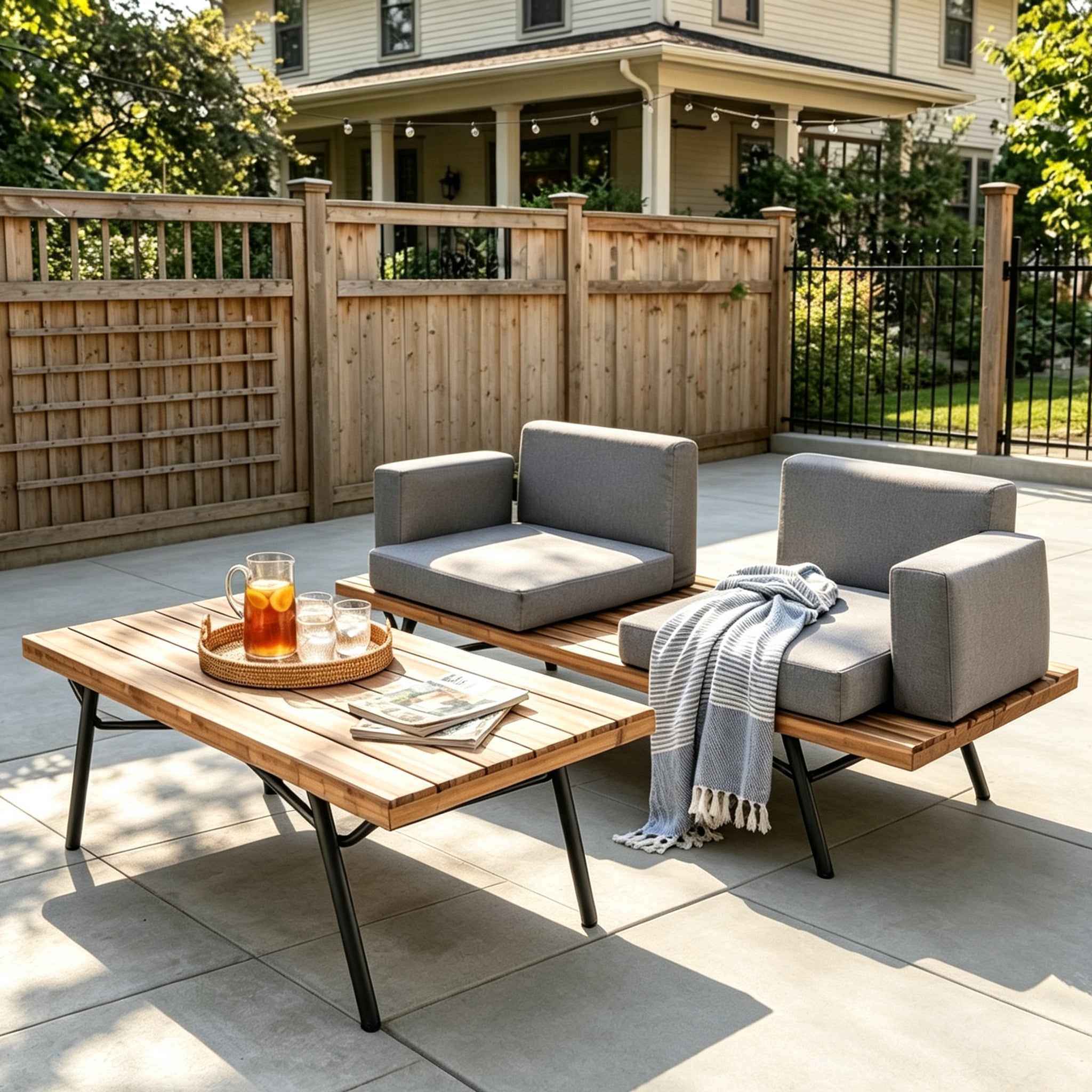 Canoga Outdoor Industrial Loveseat with Coffee Table