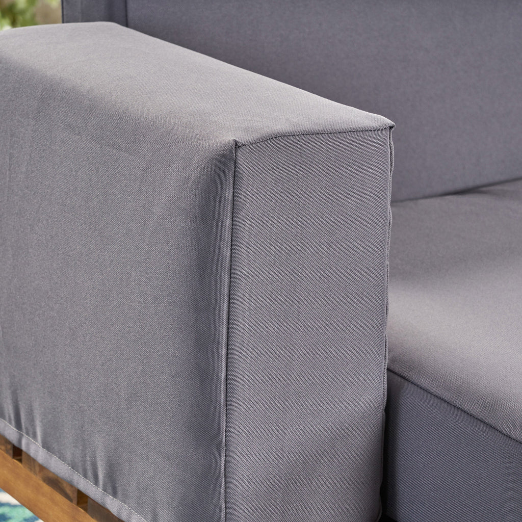 Canoga Outdoor Industrial Loveseat with Coffee Table