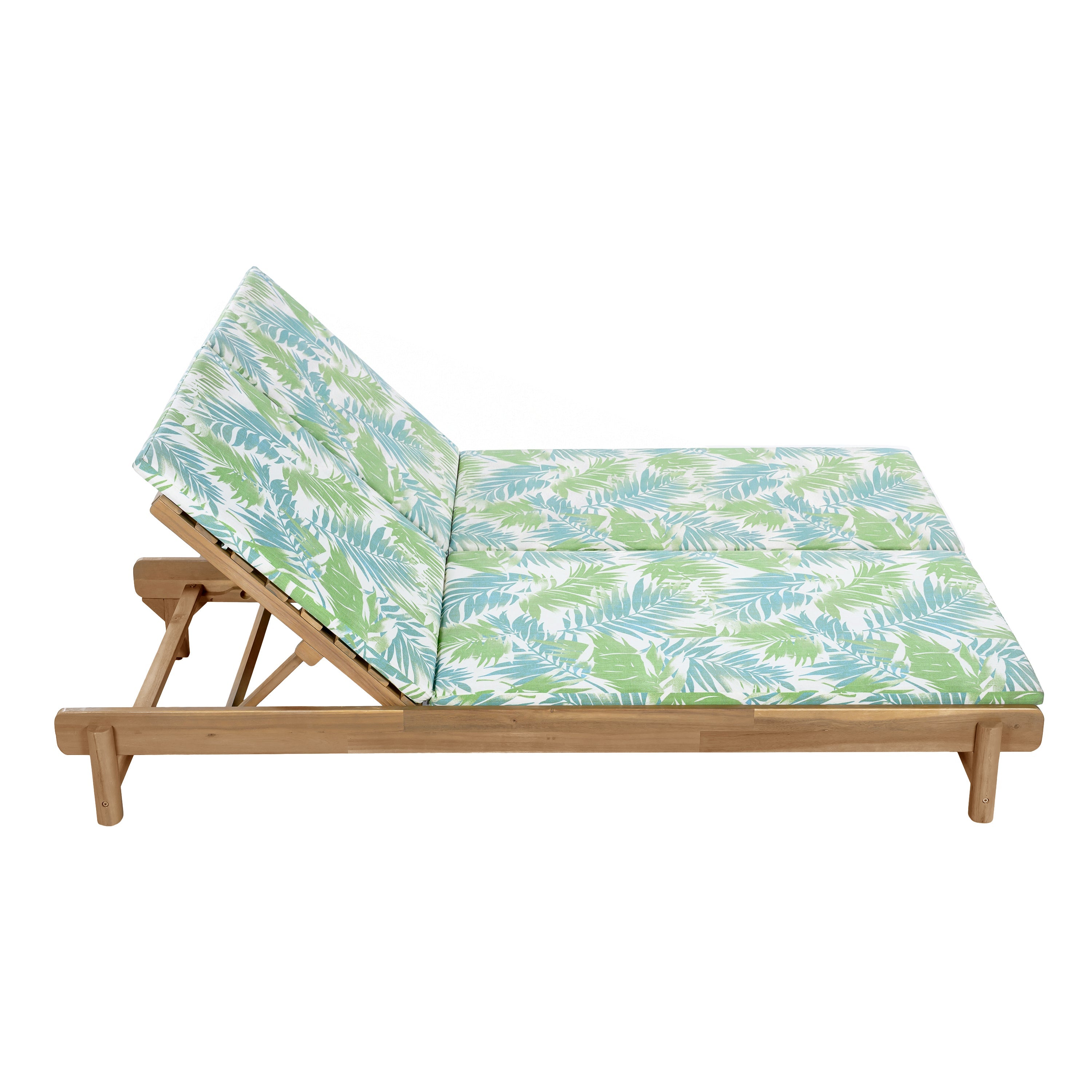 Light Teak Acacia Wood Double Chaise Lounger Set