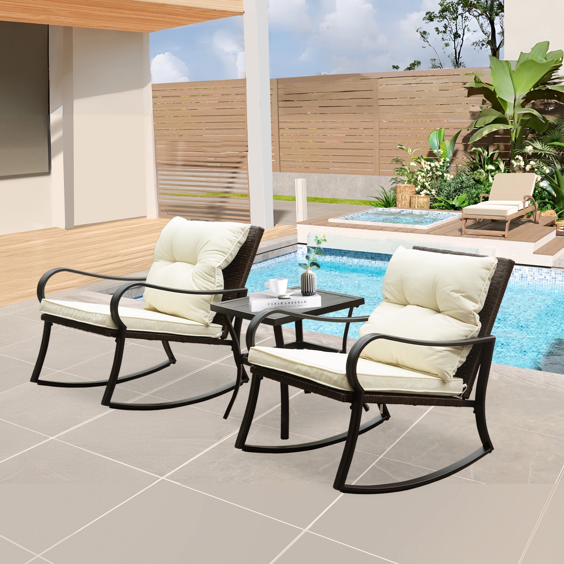 Metal 2-Person Outdoor Patio Rocking Seating Group with Cushions
