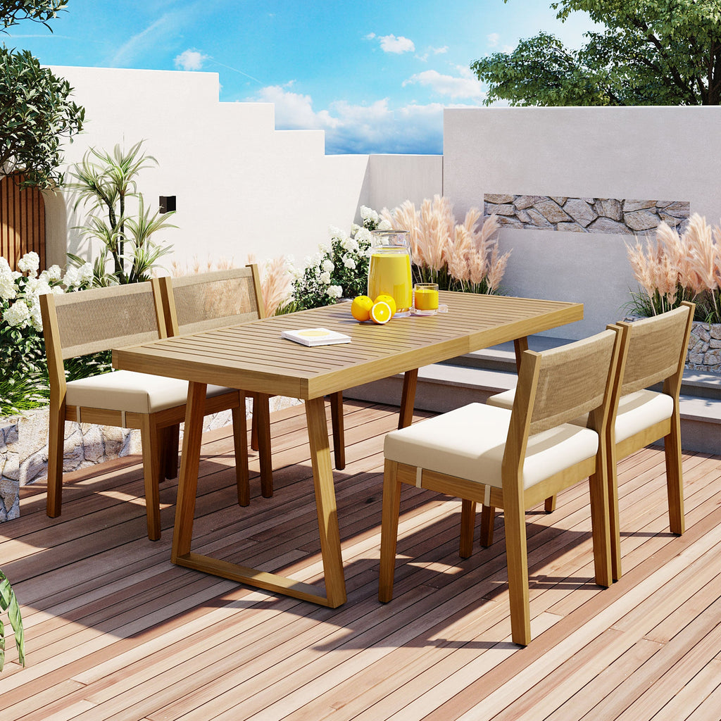 U_Style Multi-Person Outdoor Acacia Wood Dining Table and Chair Set