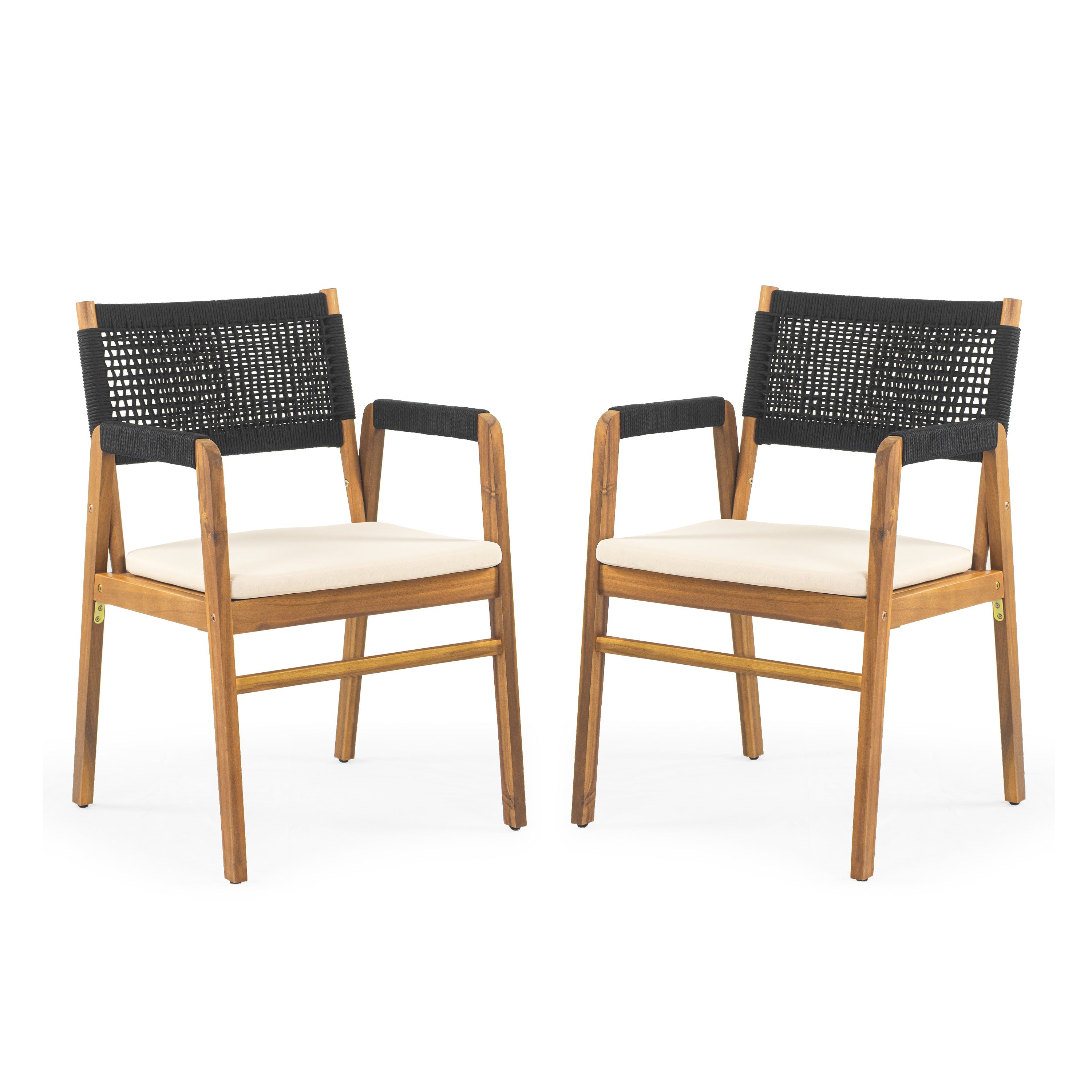 Outdoor 3-Pcs Acacia Wood Dining Set with Cushions