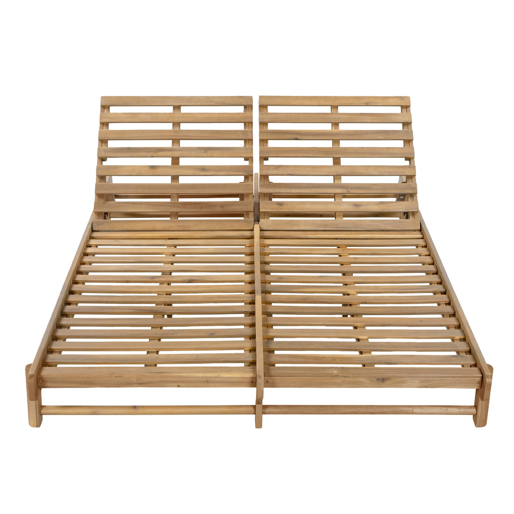 Light Teak Finish Acacia Wood Double Chaise Lounger