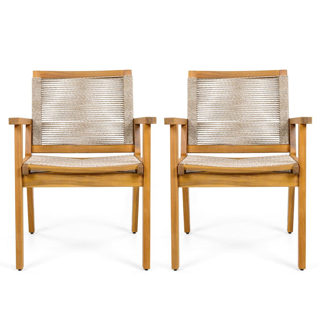 Outdoor Dining Chairs Set of 2, Teak Finish Wood Frame and Mix