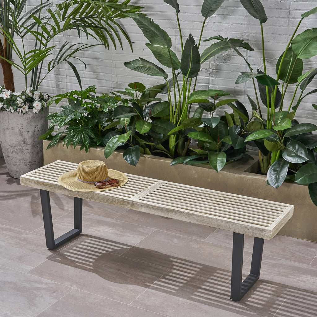 Metal/Solid Wood Outdoor Bench