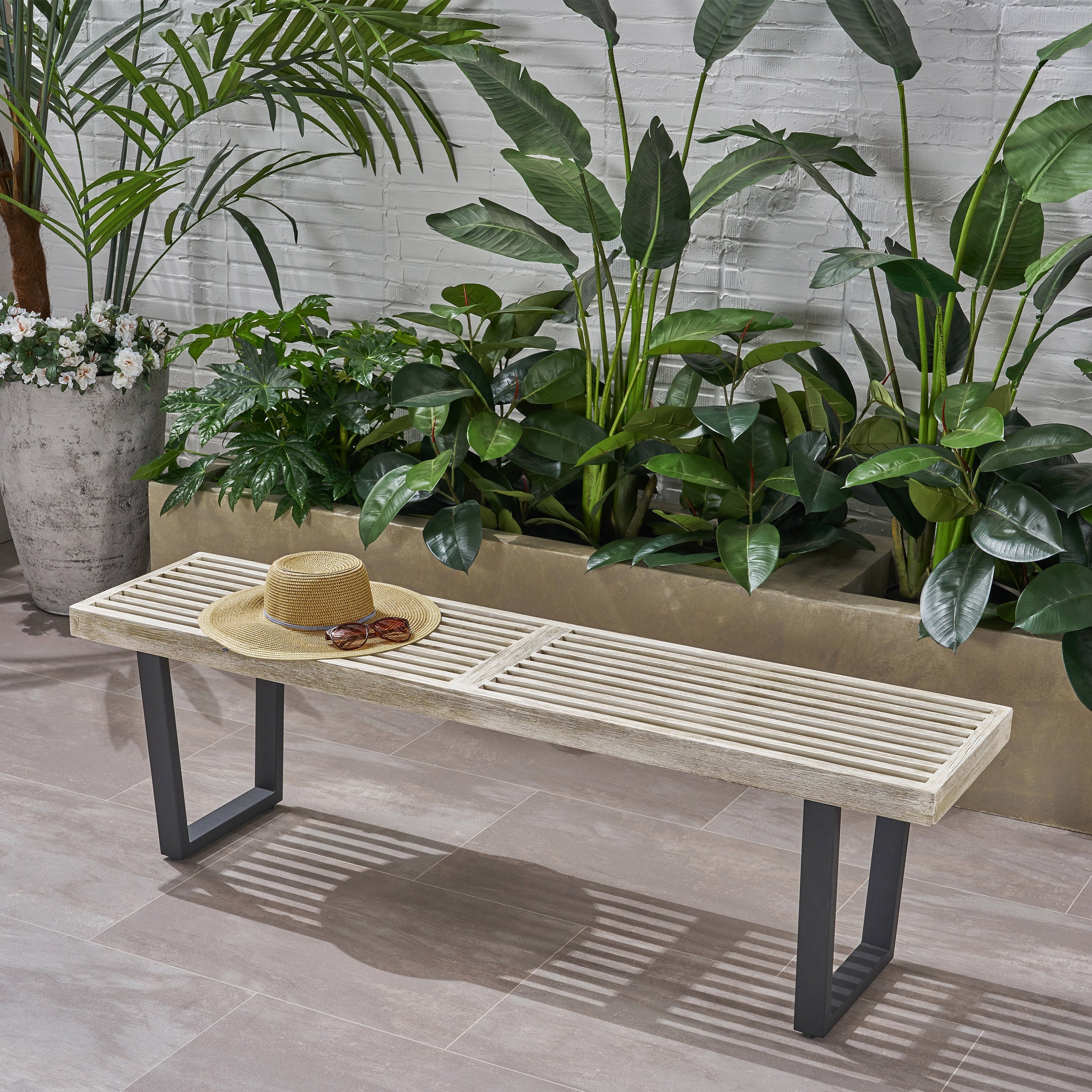 Metal/Solid Wood Outdoor Bench