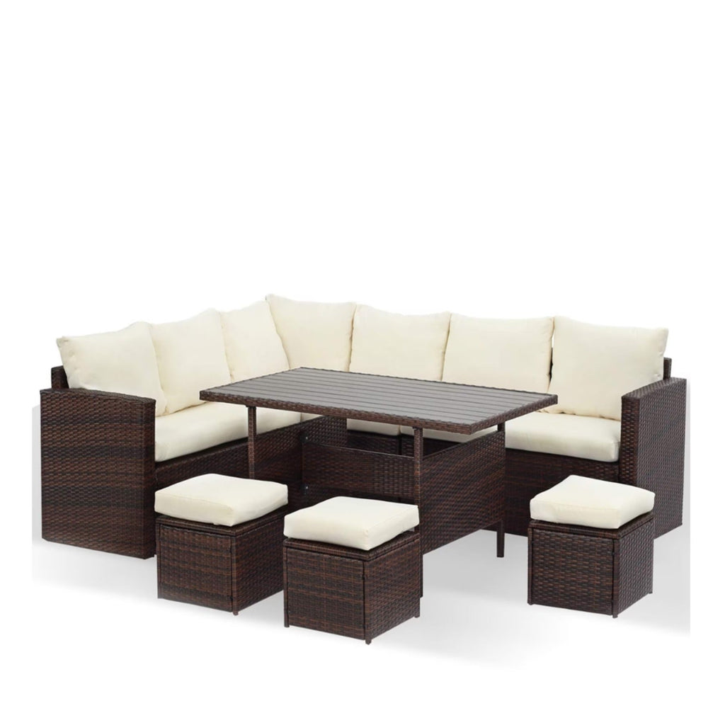 7 Piece Wicker Outdoor Dining Set, 9-Seat Outdoor Sectional