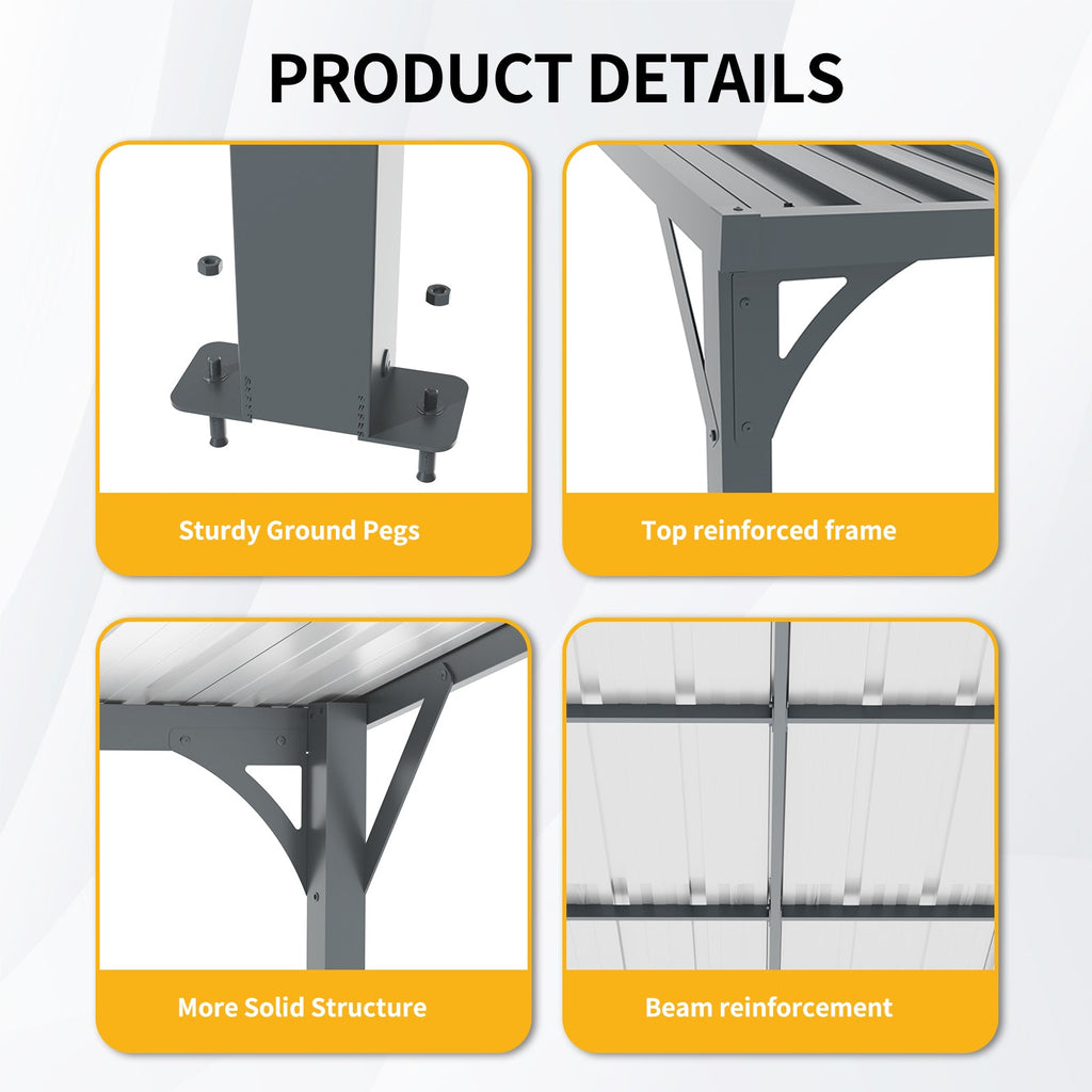 Outdoor Metal Pergola 8' x 10' with Inclined Roof