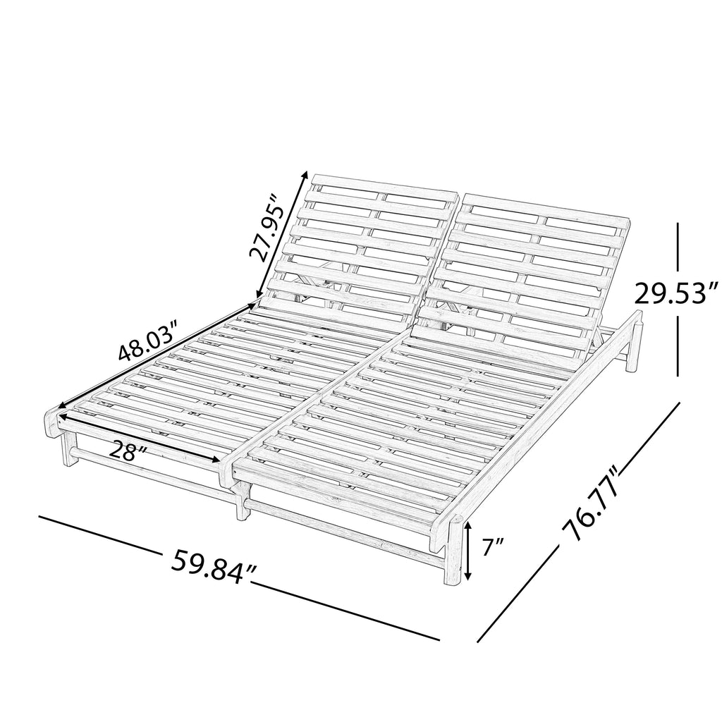 Light Teak Finish Acacia Wood Double Chaise Lounger