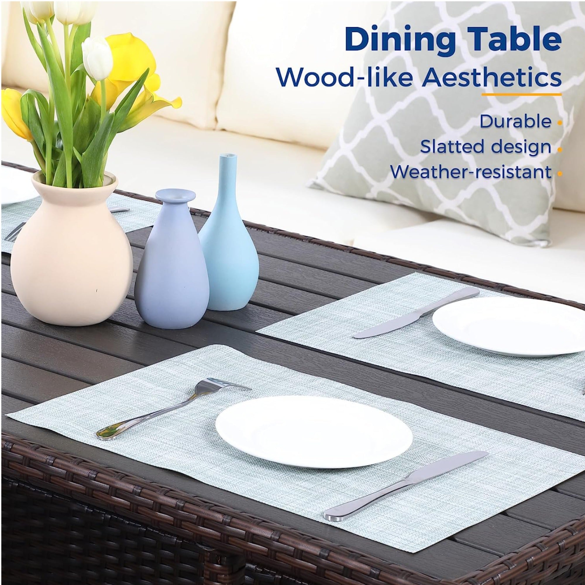 7 Piece Wicker Outdoor Dining Set, 9-Seat Outdoor Sectional