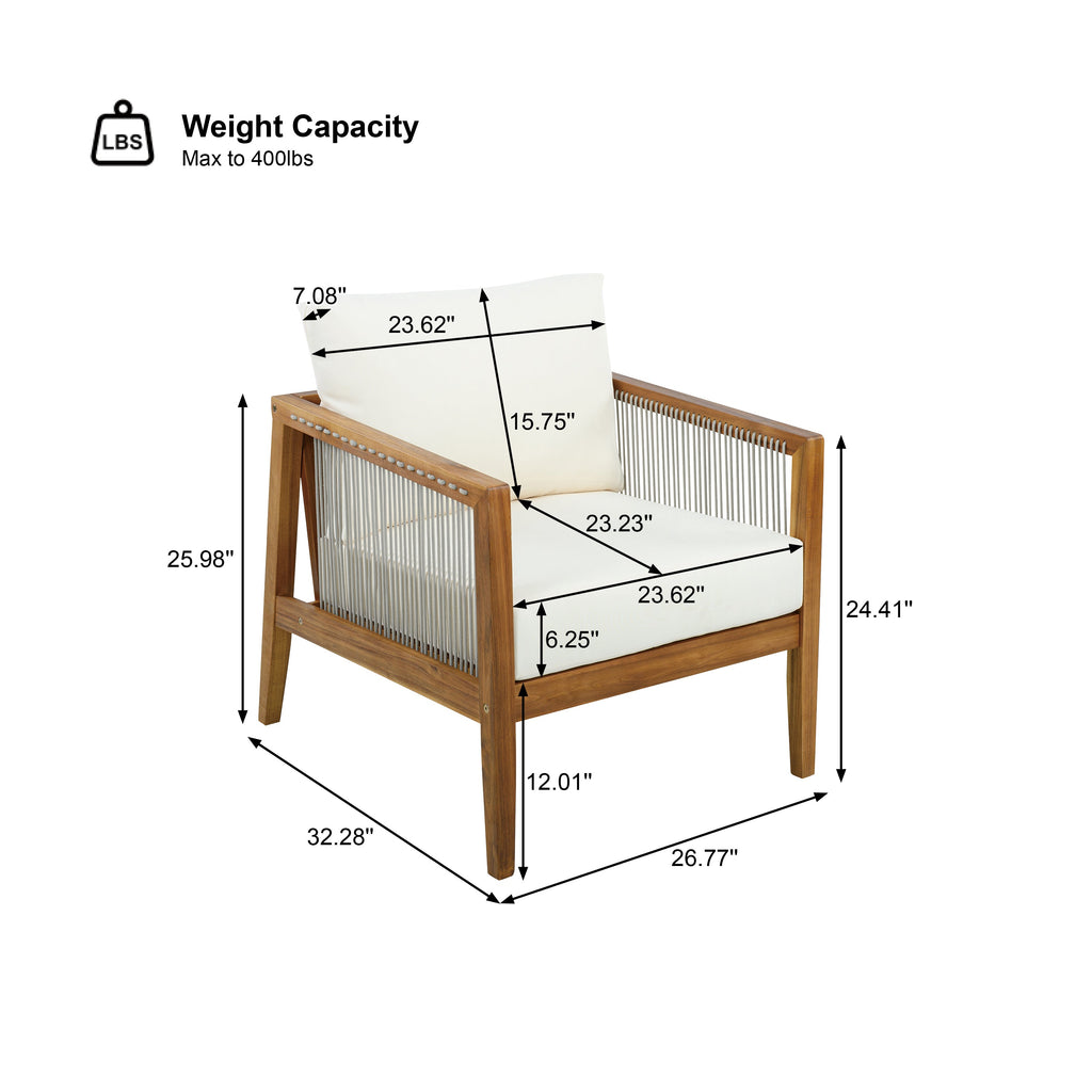 Outdoor 4-Piece Sofa Set, Acacia Wood Frame with Rope Detail