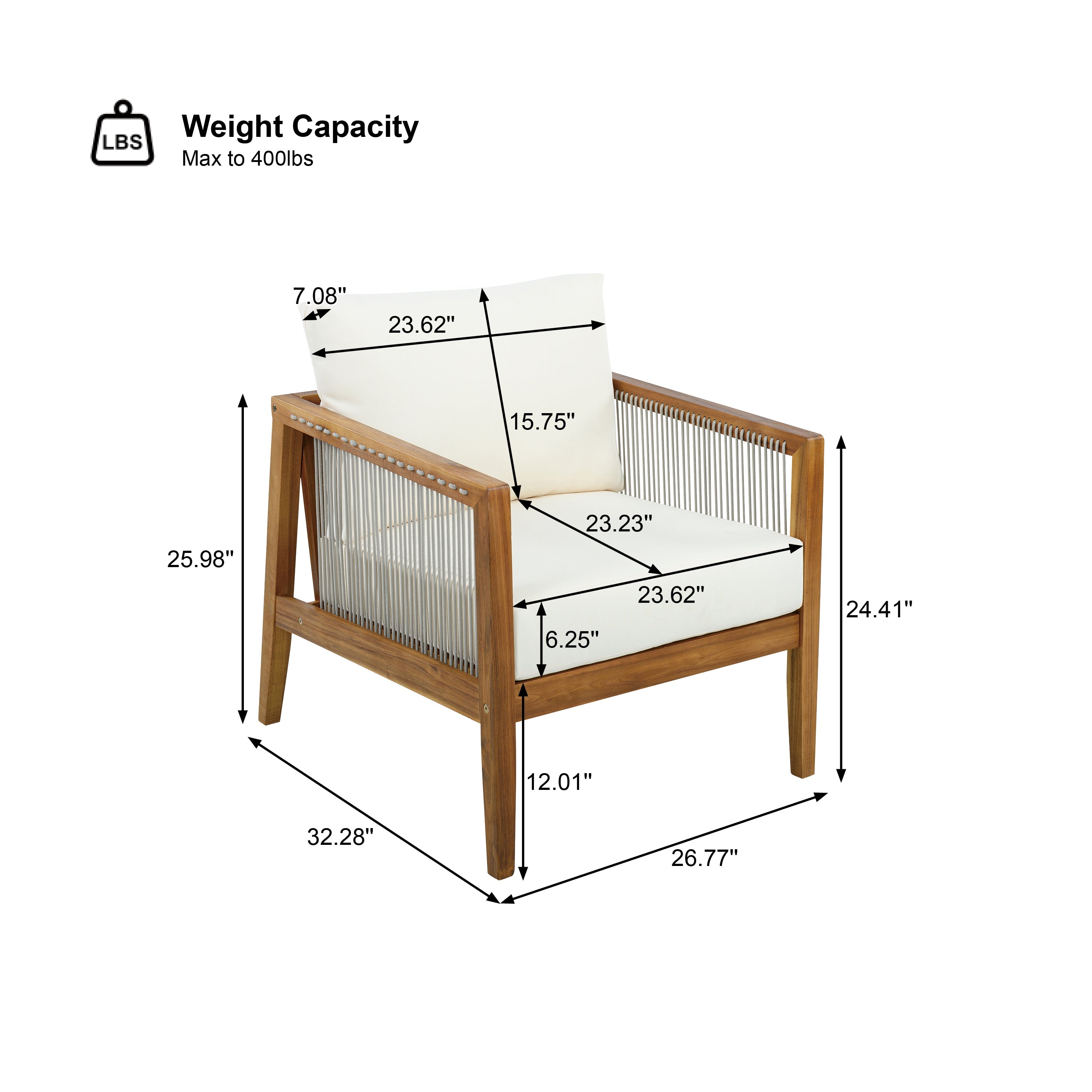 Outdoor 4-Piece Sofa Set, Acacia Wood Frame with Rope Detail