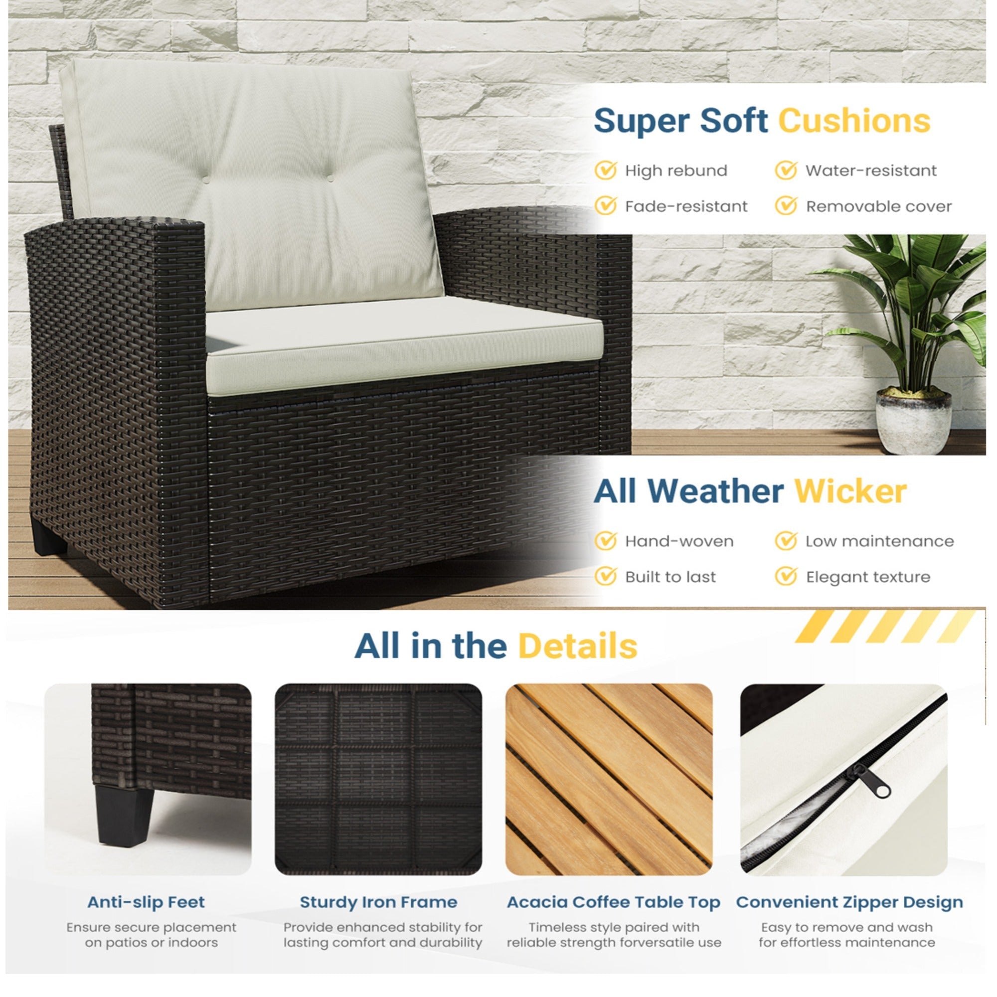 4-Piece All Weather Wicker Outdoor Patio Conversation Set