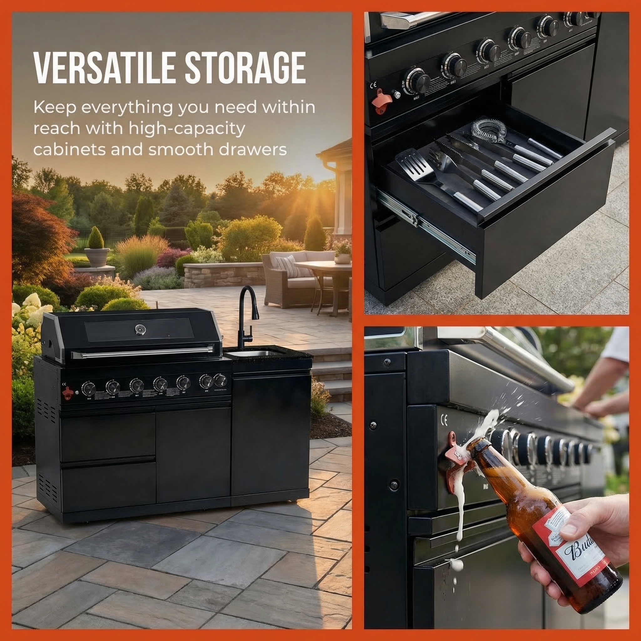 62.6 Inch 6-Burner Deluxe Stainless Steel Propane Gas Outdoor Kitchen Grill