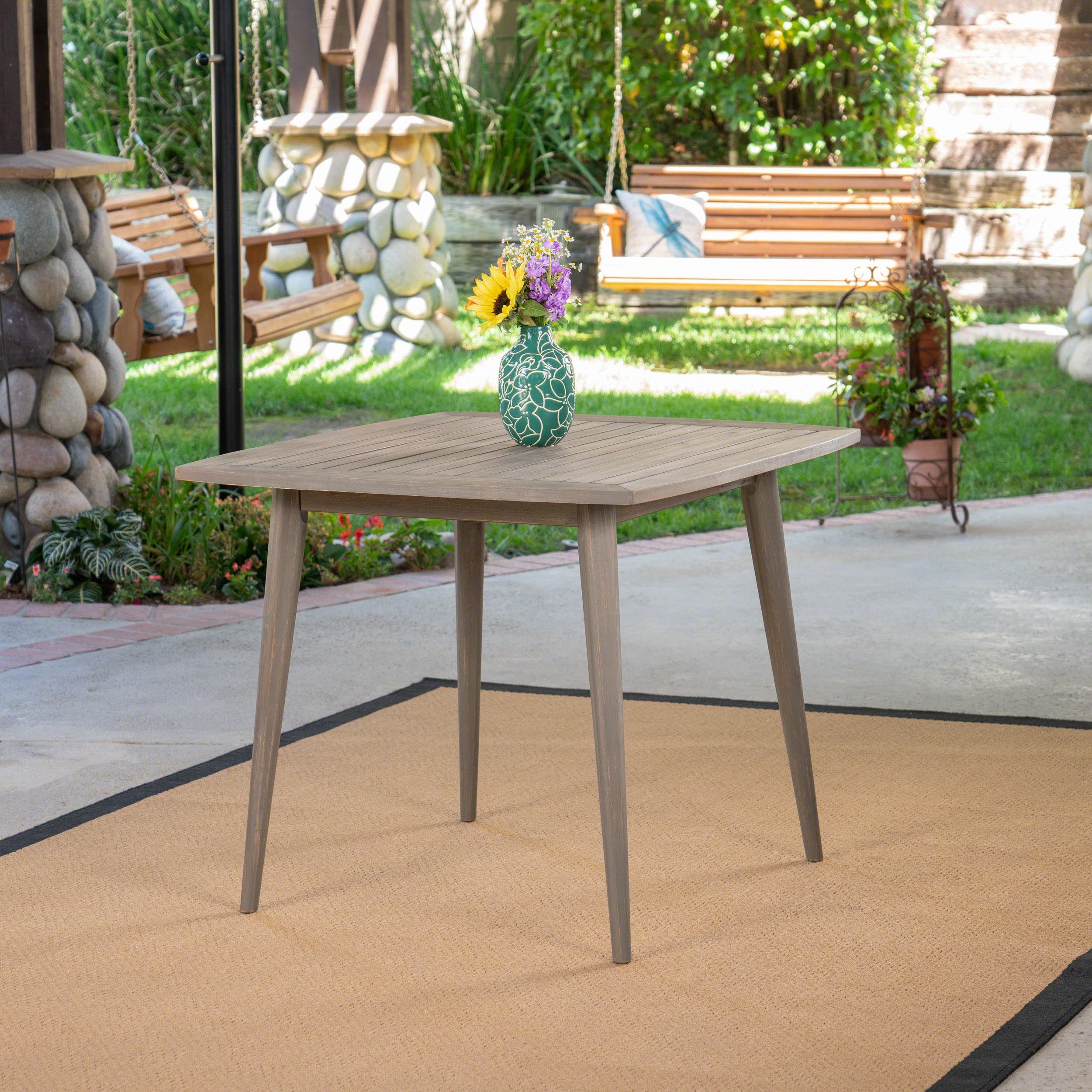 Outdoor Square Acacia Wood Table with Straight Legs