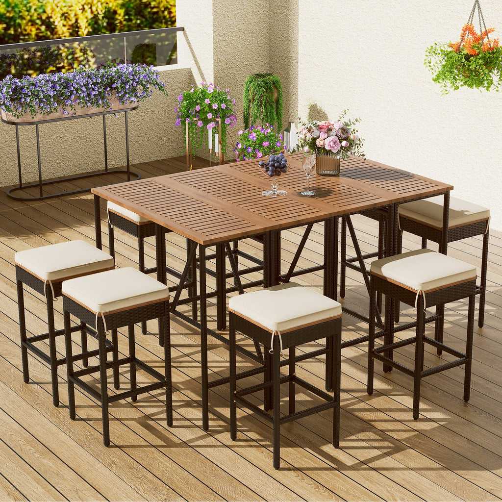 GO 10-Piece Outdoor Acacia Wood Bar Height Table And Stools Set