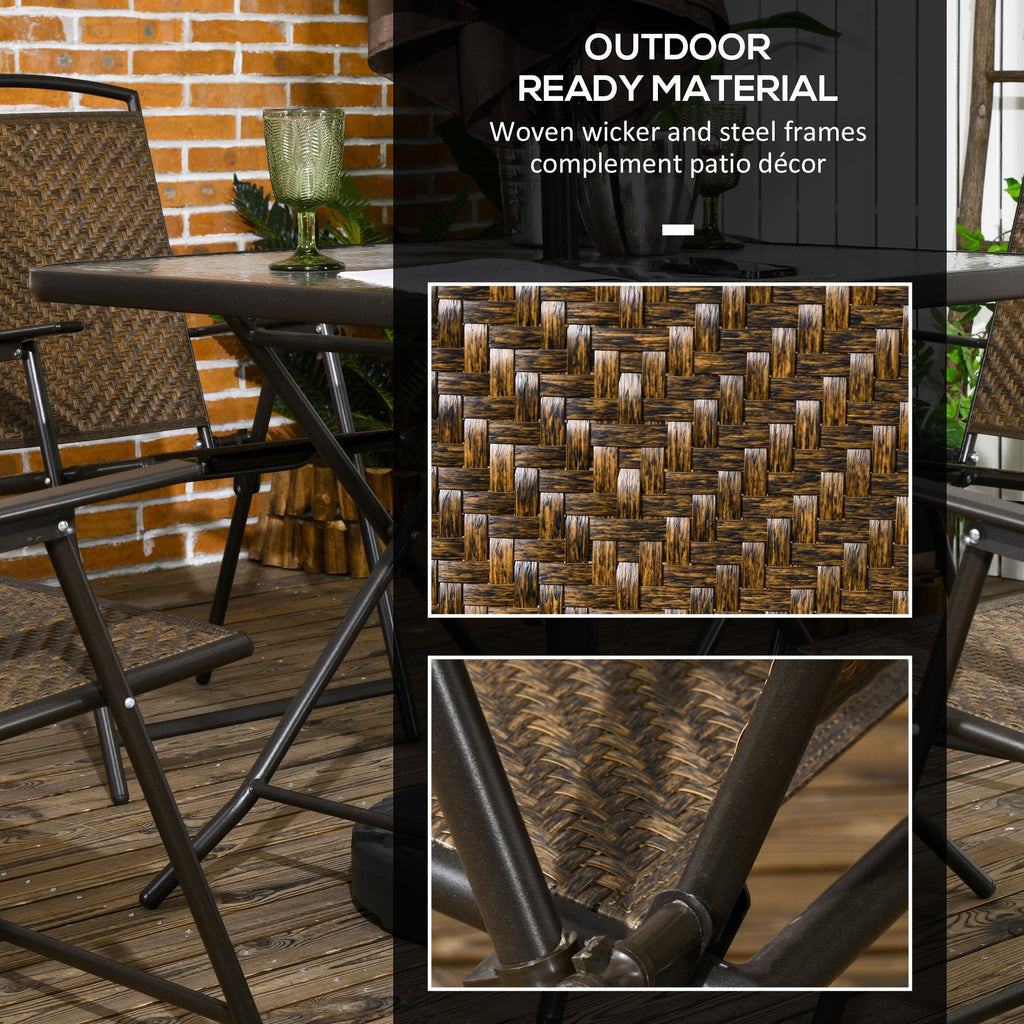 5-Piece Foldable Wicker Patio Dining Set with Umbrella Hole – Dark Brown